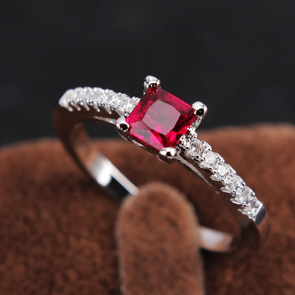 

GR.NERH Brand Jewelry Fashion Silver Color Red Color Stone Wedding & Engagement Ring Jewelry For Women Ring As Gift