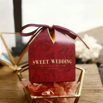 

Free shipping A variety of color, stone color or flower color hexagon paper wedding party favor boxes with ribbon , JXQ02