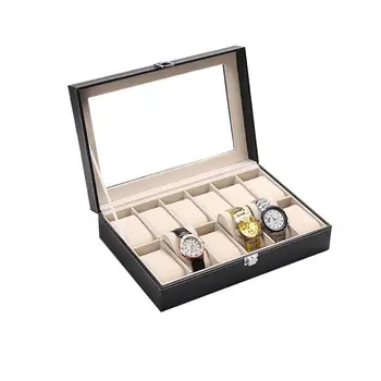 

12 Slots Wrist Watch PU Display Box Lockable Showcase Jewelry Storage Case Organizer Holder