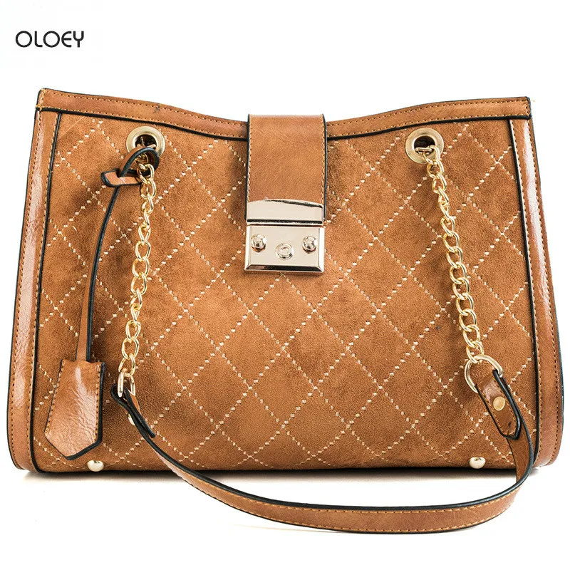 

OLOEY Autumn winter women's bag fashion suede rhombic single shoulder Messenger bag tide wild large capacity chain bag handbag