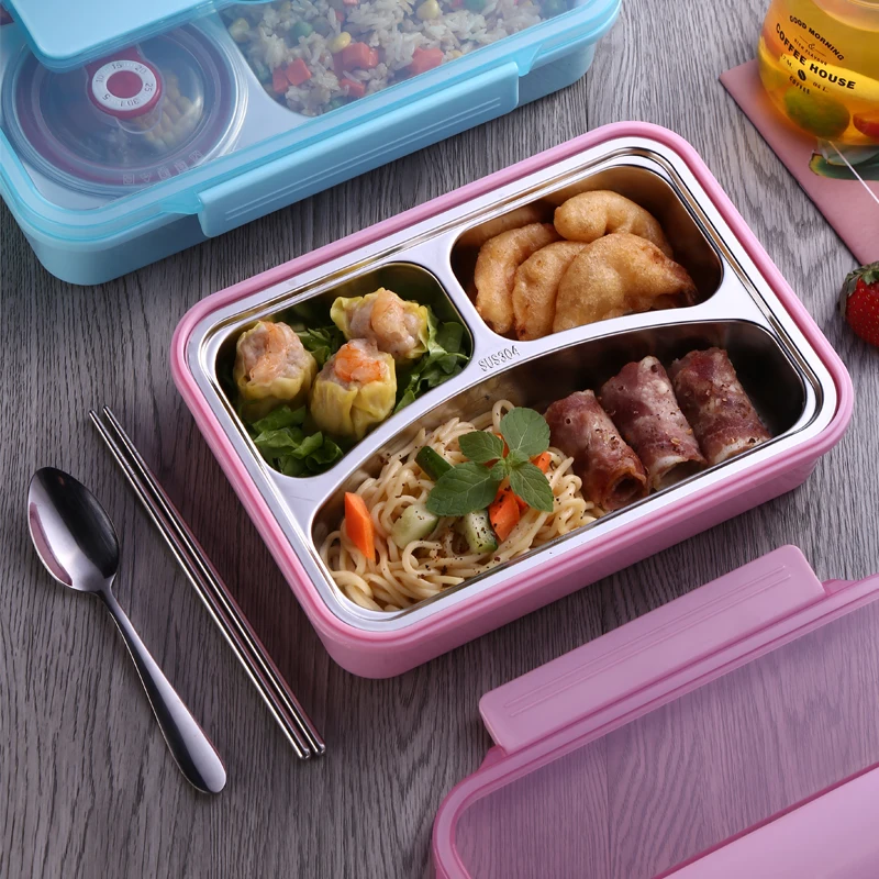 С закрытыми точками, Большой Вместительный bento ящик прямоугольных тарелок 304 изолированный Ланчбокс из нержавеющей стали