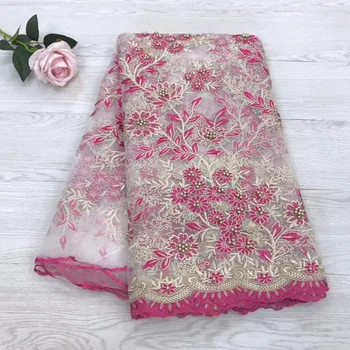 

Cassiel Latest french Lilac lace 3D flower embroidered tulle lace fabric with beads design high quality net lace for dress