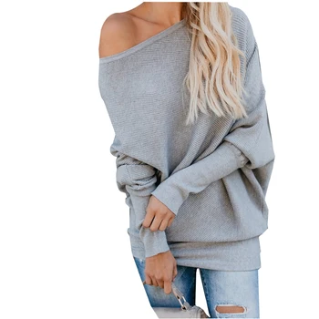 

Women Sweaters Autumn Winter Fashion Pullovers Long Batwing Sleeve Slash Neck Casual Sexy Off Shoulder Knitted Sweater
