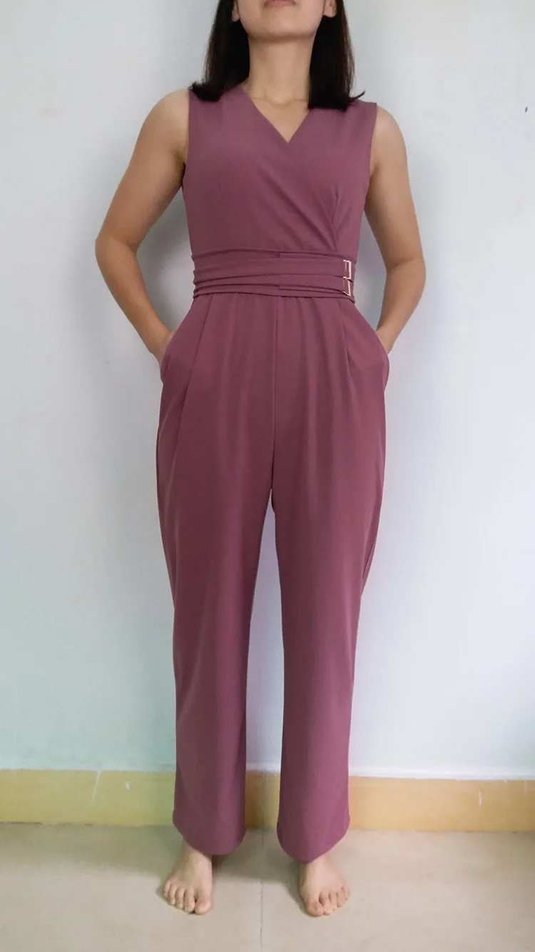 Sleeveless V-neck High Waist Sashes Wide Leg Jumpsuit