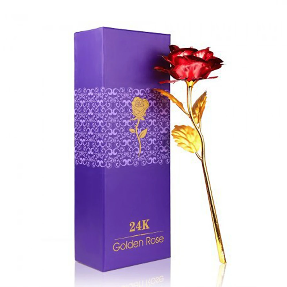 

New Year Gifts 24k Gold Foil Plated Rose Red Color Artificial Rose Flower Valentine's Day Gift Lover's Rose Wedding Decoration
