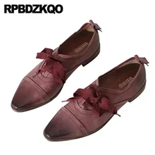 Квадратный носок кружево до красное вино пояса из натуральной кожи дизайнерские ретро воловьей Китай Дамы Винтаж женские туфли-оксфорды японс