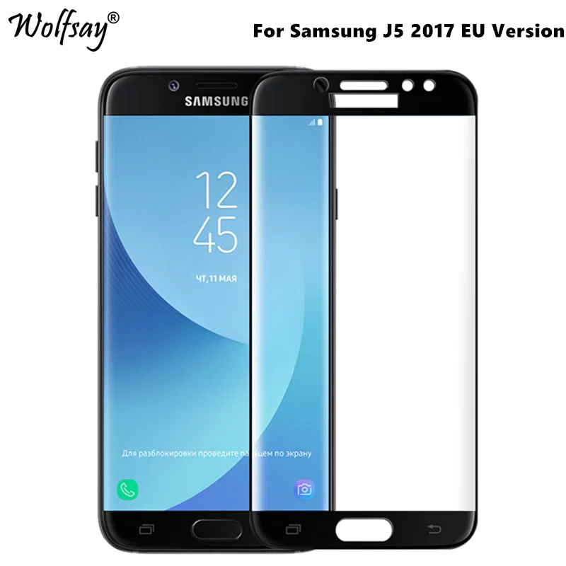 Закаленное стекло с полным покрытием для Samsung Galaxy J5 2017 цветная Защитная пленка 2.5D