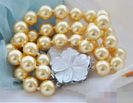 

3702 3row Golden Round South Sea Shell Pearl bracelet