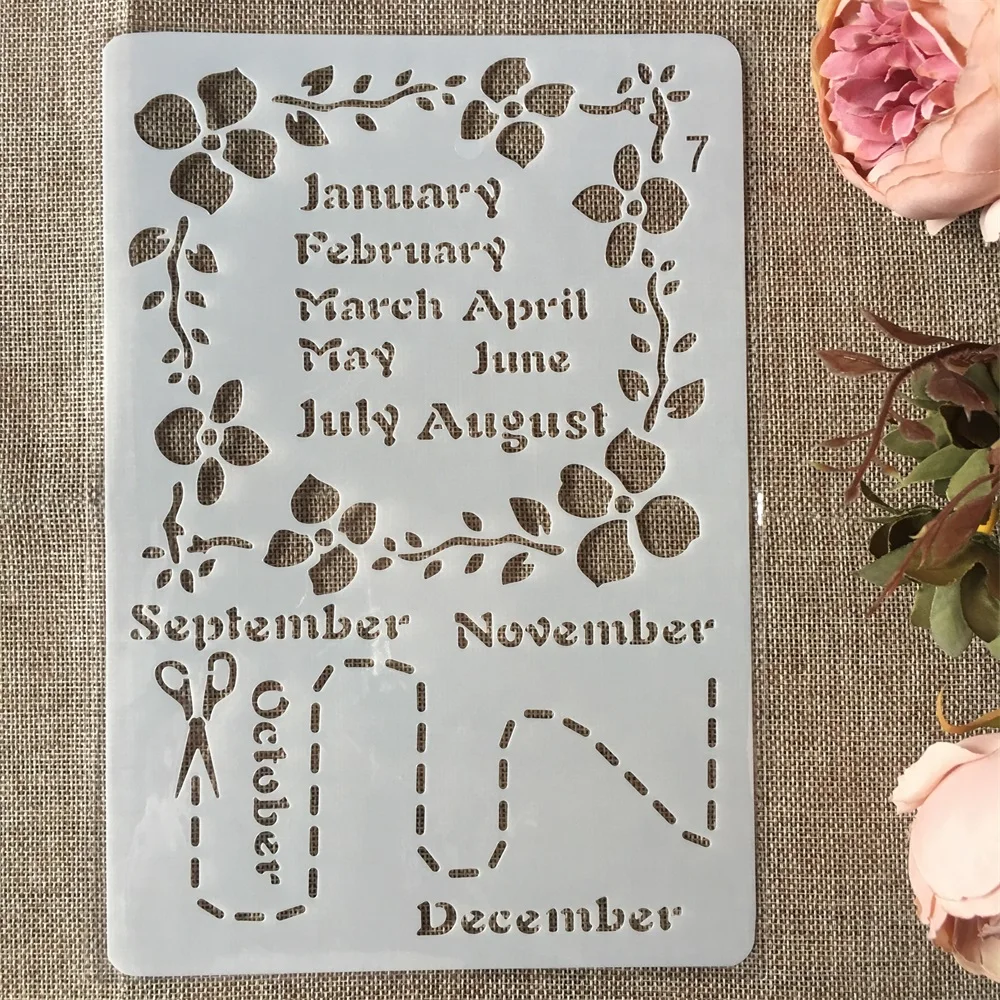

A4 26cm Month Calendar Flower DIY Craft Layering Stencils Painting Scrapbooking Stamping Embossing Album Paper Card Template