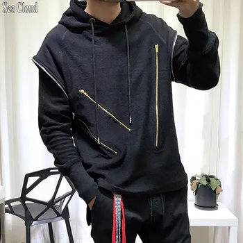 

Free shipping Plus size europen Sweatshirts zipper outerwear large men Hoodies 2xl-8xl turn-down collar hiphop black with hoody