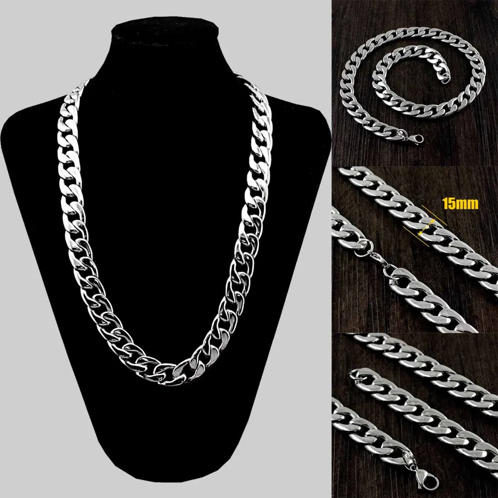 

Mens Biker Punk 316L Stainless Steel Huge Heavy Necklace Chain 15mm