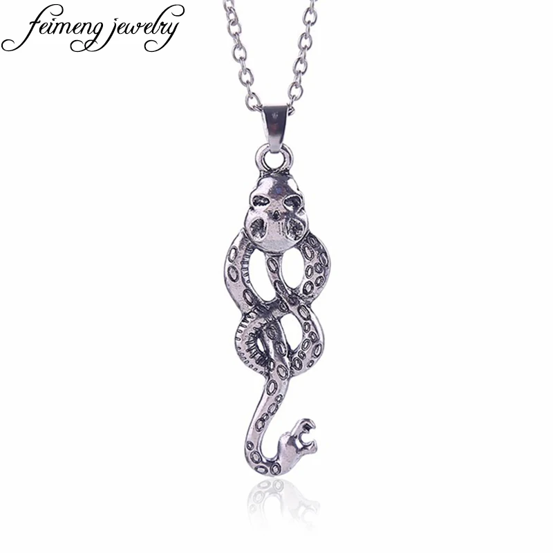 

Slytherin Snake necklace Nagini Lord Voldemort horcrux vintage antique silver pendant jewelry for men and women fashion gift