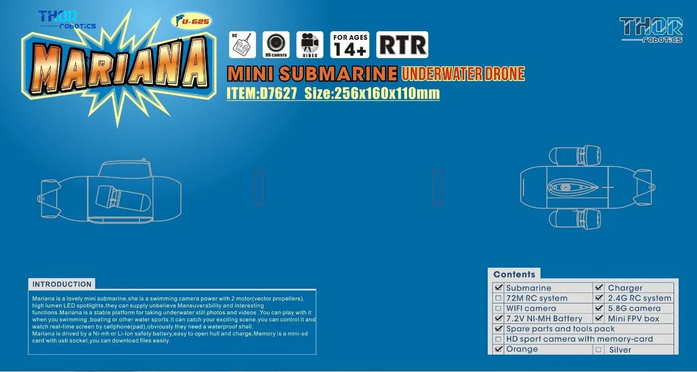 ThorRobotics Underwater Drone Mini Mariana RC Submarine 5.8G HD 2.4G Remote Control Waterproof Camera ISO And Android System FPV