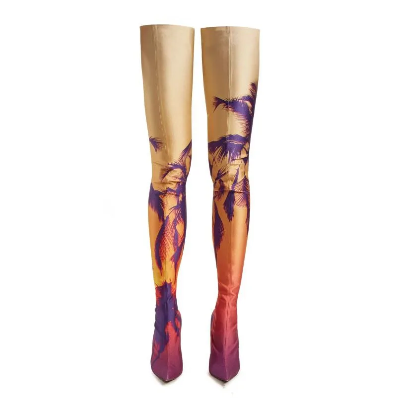 Arden Furtado/ г. Весенне-осенние сапоги выше колена на высоком каблуке 10 см с принтом модные женские сапоги до бедра на высоком каблуке 43