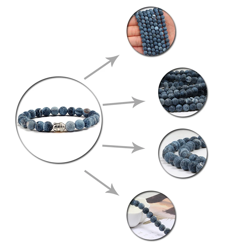 Посеребренная Подвеска в виде головы Будды мужской черный камень из натуральной лавы браслет матовый черный шарик браслеты для женщин Йога ювелирные изделия подарок