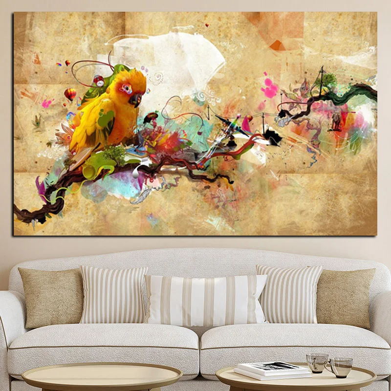 YWDECOR HD Print Artistic Paint Parrot Bird Oil Painting on Canvas Modern Abstract Wall Painting For Living Room Cuadros Decor (4)