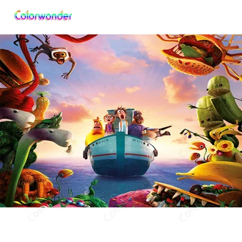 

Colorwonder Adventure Story Flint Lockwood Background Variant Food Ocean Landscpe Backdrop for Kids Birthday Party Banner Prop