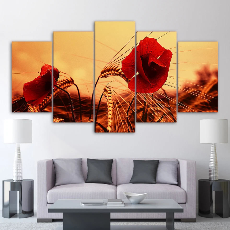 Artsailing-5-Piece-Canvas-Print-HD-Printed-Red-Poppies-Flower-In-Sunset-Canvas-Painting-Modular-Pictures (1)