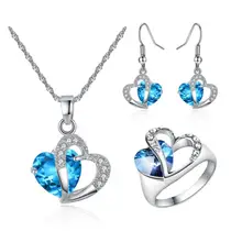 Сердце комплект ювелирных изделий Rhinestone CZ море голубое сердце Цепочки и ожерелья серьги кольца Размеры 6789 дня рождения свадебные ювелирные изделия