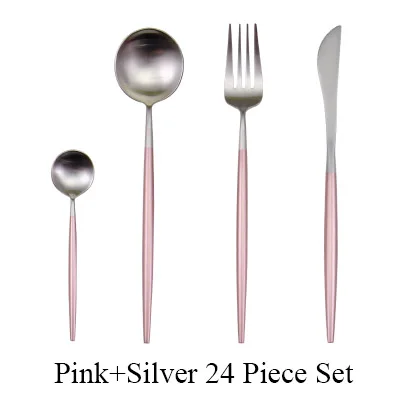 24 шт. набор посуды 304 нержавеющая сталь черный набор столовых приборов нож набор вилок столовые приборы Золотая тарелка Прямая поставка - Цвет: Pink Silver