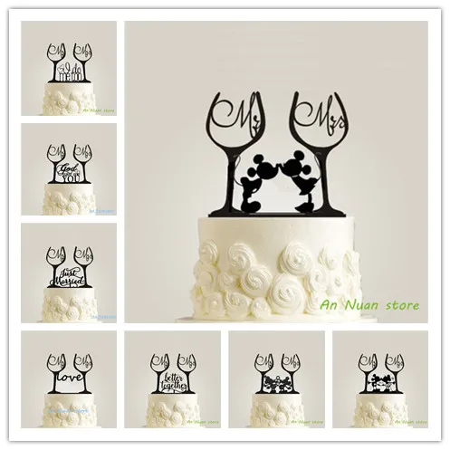 

New Wine glass style cake topper acrylic cake topper " mr mrs "/ Letter / Minnie And Mickey Mouse wedding cake topper decor