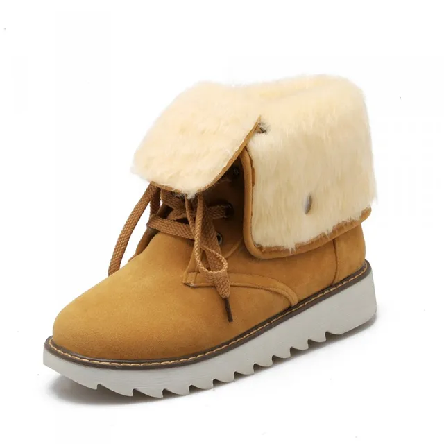 Botas Mujer Nieuwe Grote Size vrouwen Winter Laarzen Lace-up Platte zool  Bont-leunend Warm Mode Vouwen Sneeuw Voor Meisjes Vrouwen Schoenen 588 -  AliExpress Schoenen
