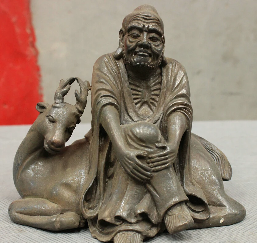 

song voge gem S4345 Chinese Classica Pure Bronze Arhat Milarepa Buddha Ride Longevity Deer Statue