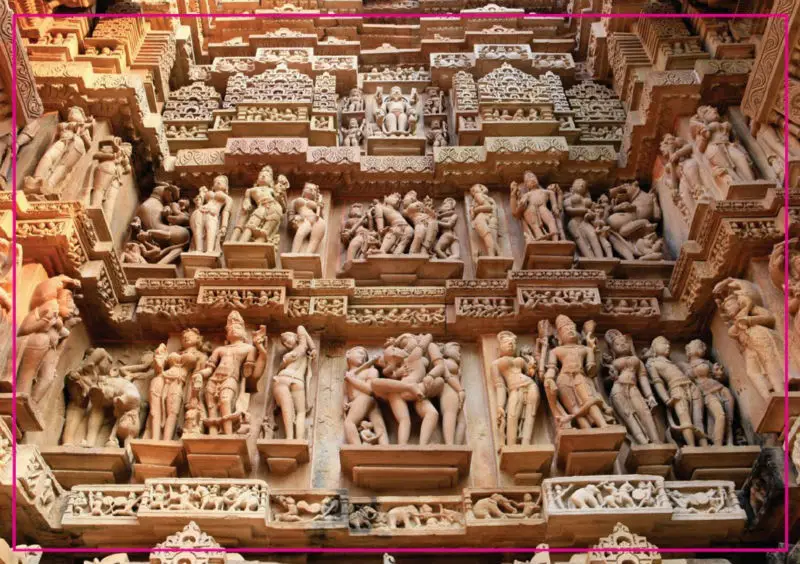 Прямоугольник жесткие магниты, индийские храмы хаджурахо Сексуальная скульптура прямоугольный туристический "* 2" металлический магнит на холодильник 5393