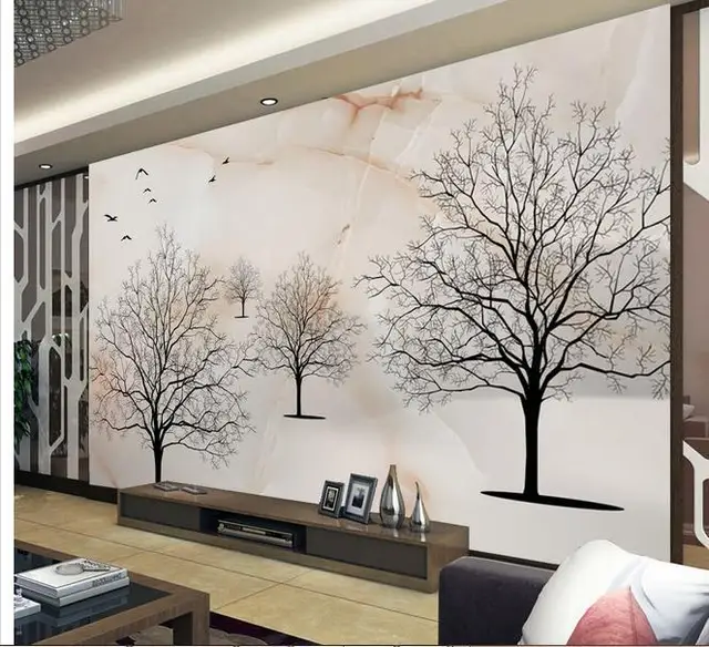 Non Woven Wallpaper Decorative Painting Trees Wallpaper Papel De