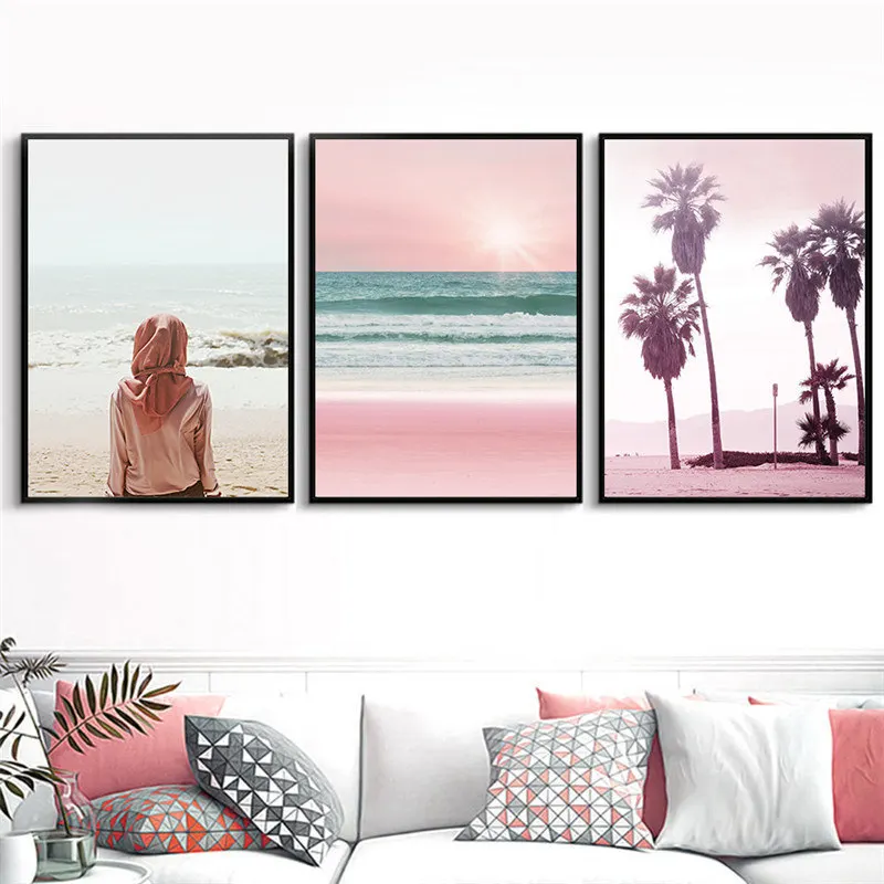 

Nordic Fashion Scenery Art Canvas Painting Prints Posters Pink Girl Wall Picture Paintings For Home Decoration No Frame PD2602
