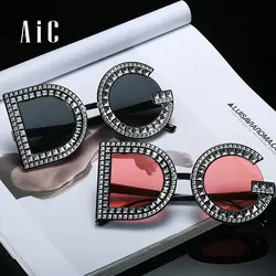 АПК 2018 Роскошные круглый бриллиант солнцезащитные очки Для женщин бренд Дизайн негабаритных солнцезащитные очки для Для женщин Óculos де