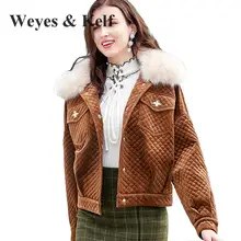 Weyes и кепф На зимнем меху Куртка с воротником Однобортный женские пальто молния красивый длинный рукав короткие бархатные куртки женские
