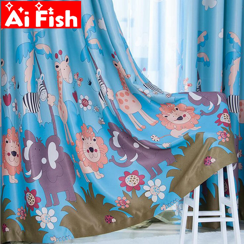 

Korean Cartoon Lion Forest Print Curtains Fabric Boy's Bedroom Child Window For Tulle Curtains for Living Room Panels AP332-30