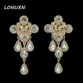 

Hot girls Gilded European catwalk queen major suit baroque palace water srop party earrings Sicily High quality female jewelry