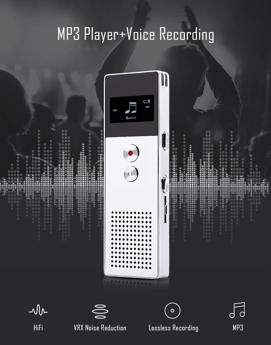 BENJIE Professional Digital Voice Recorders 8G 0.96 Inch Screen  FM Radio MP3 Music Player Built-In Speaker For Study Meeting (1)