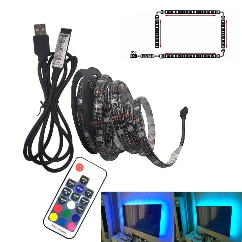 USB Светодиодная лента 5050 RGB Гибкая лампа DC5V цветная сменная подсветка для