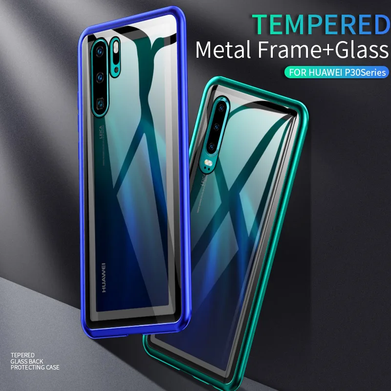 Luxury Metal Bumper Case for Huawei P30 Pro Aluminum Frame Tempered Glass Back Cover For Lite | Мобильные телефоны и