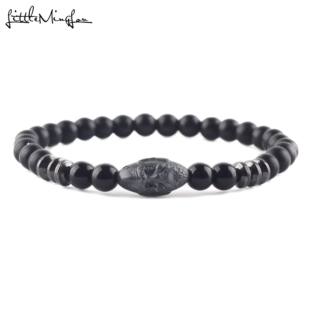 

Lucky Gem Natural stone Beads Mantra Prayer Hematite Buddha head charm Bracelet for Women Men bracelets & bangles Jewelry