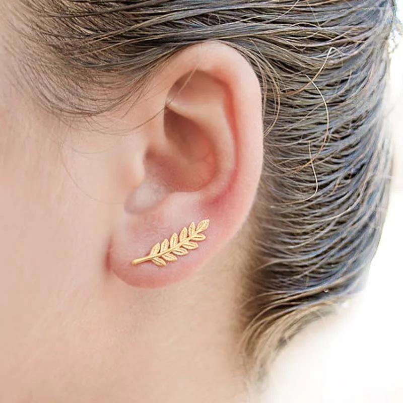 1 Pair Fashion Women's Leaves Crawler Ear Studs Leaf Vines Sweep Pin Earrings