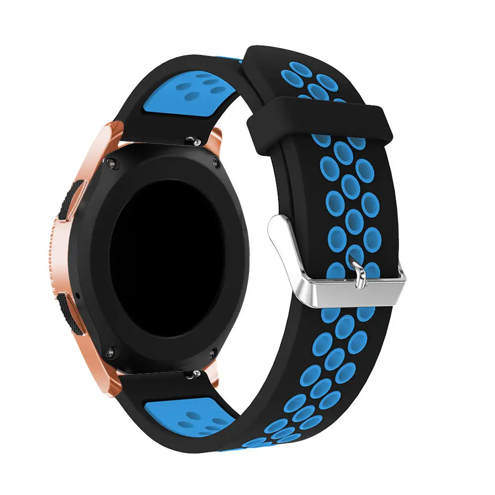 Силиконовый ремешок 20 мм сменный для samsung Galaxy Watch 42 мм браслет умный ремешок для часов 2 цвета круглый ремень с отверстием - Цвет ремешка: Black blue