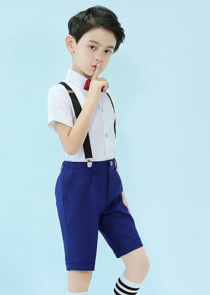 4 шт. костюмы для мальчиков на подтяжках Короткий Летний Slim Fit костюм комплект