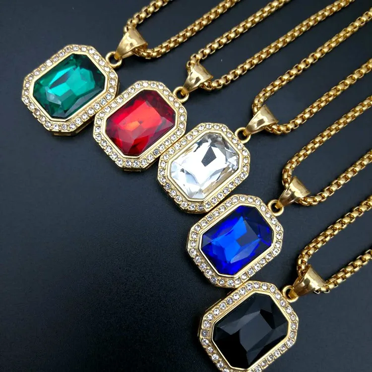 

Rectangular big Gem Street Trend Necklace Pendant fashion jewelry best friends High-quality Promotion G0022