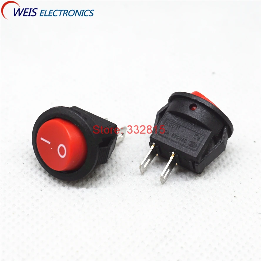 

100PCS 15mm Small Round RED 2-Pin 2-Files 3A/250V 2P2T MINI Rocker Switch Seesaw Power Switch Free shipping D.