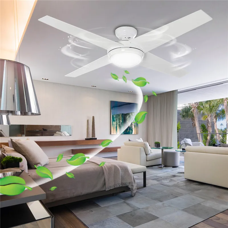 

Modern 60W Ceiling Fans With Lights 4 Blade 52" Ceiling Fan Light Lamp w/ Curved Blades+Remote Control for Bedroom Living room