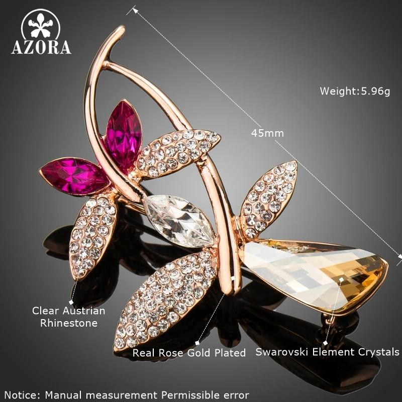 AZORA Новая мода Роскошные Австрийские кристаллы два подключенных брошь в виде стрекозы для женщин Свадебная вечеринка Ювелирная брошь TP0057