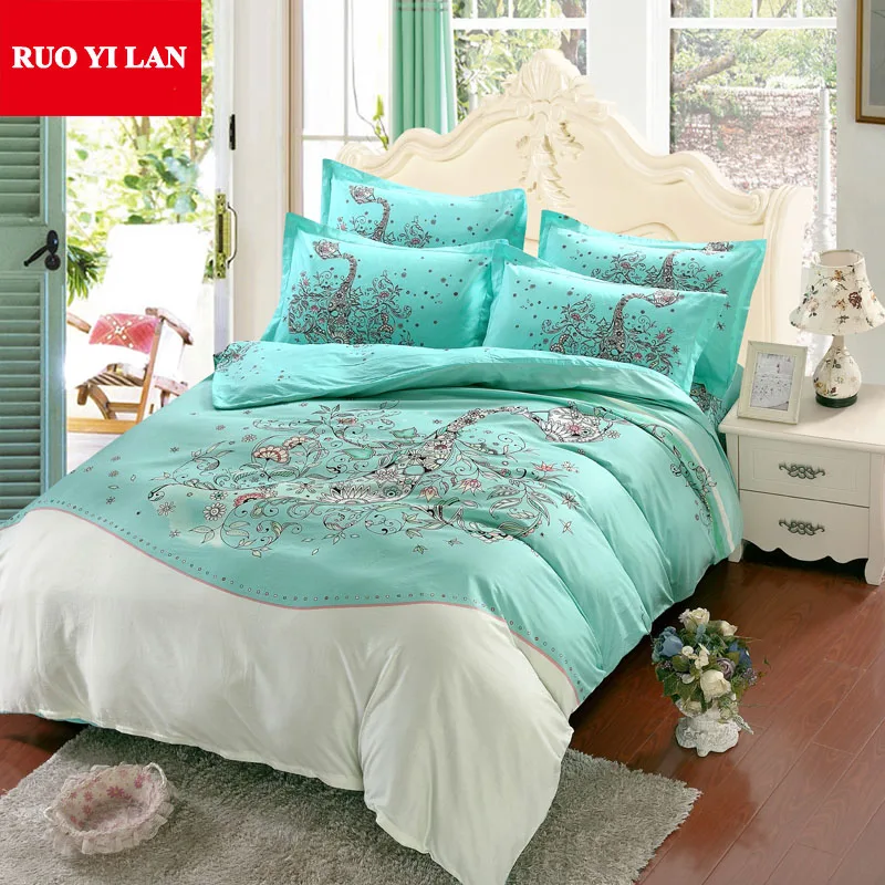 

Blue Floral 3D Large Printing Duvet Cover Set 100% Cotton Four Pieces Bedding Set Sheet Pillowcase Queen for 1.5/1.8m Bed