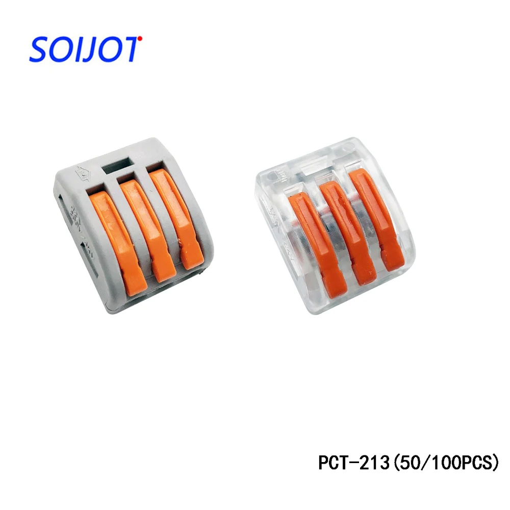 100 шт./лот PCT-213(222-413), универсальный компактный проводной разъем проводки, 3 pin, проводниковый блок, мини быстрый разъем