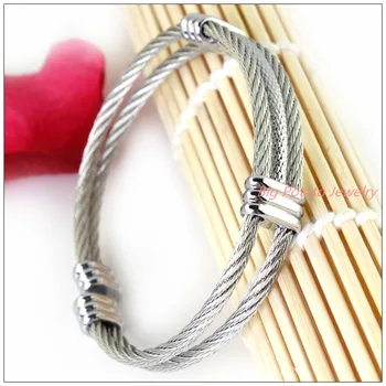 

New Charming Jewelry 316L Stainless Steel Silver Tone Wire Cable Chain Men's Women's Bracelet Bangle High Quality 23g