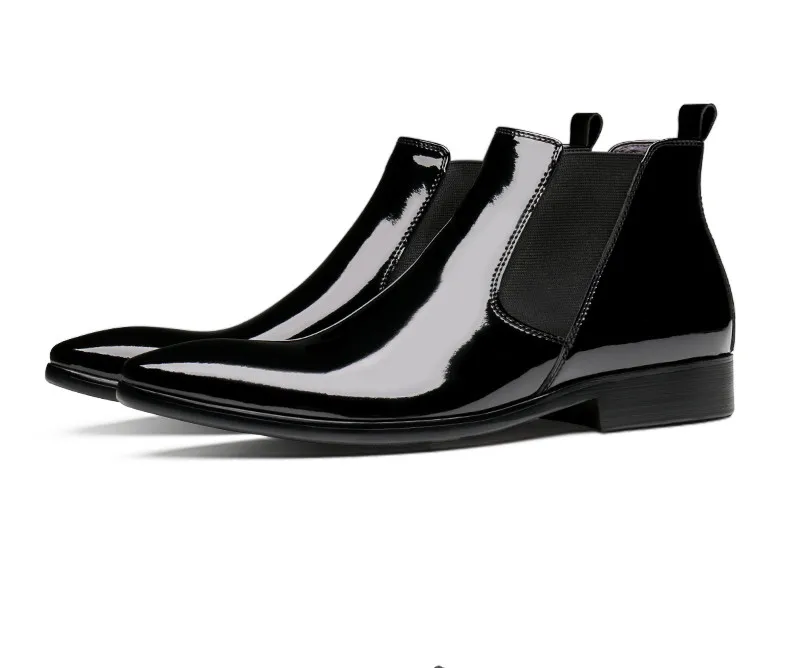 Botas Chelsea negras para hombre, zapatos de charol para boda, botines a la  moda|Botinas| - AliExpress