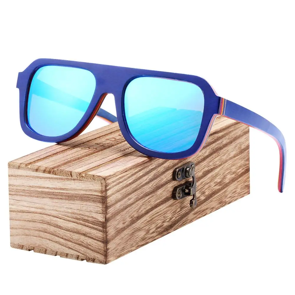 BARCUR брендовые дизайнерские Последние скейтборд деревянные солнцезащитные очки мужские вождения/отделка Солнцезащитные очки женские поляризованные UV400 очки - Цвет линз: Blue